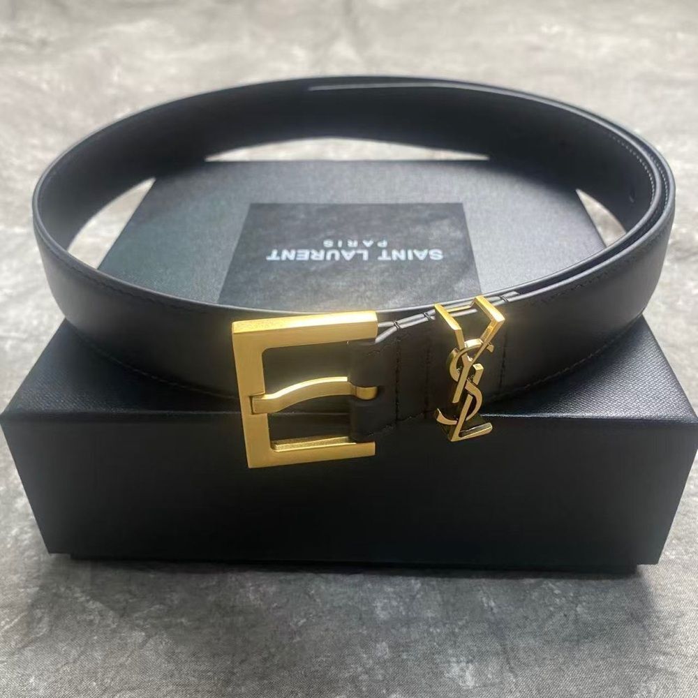 Saint Laurent Black Belt with Gold Buckle